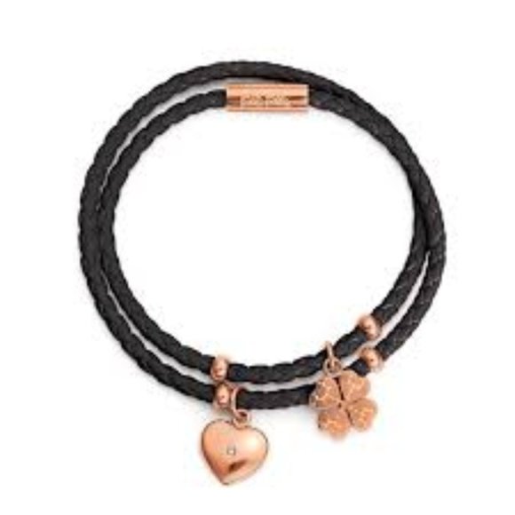 Folli Follie Rose Gold Plated Heart4Heart Sweetheart Black Bracelet - Picture 3 of 11